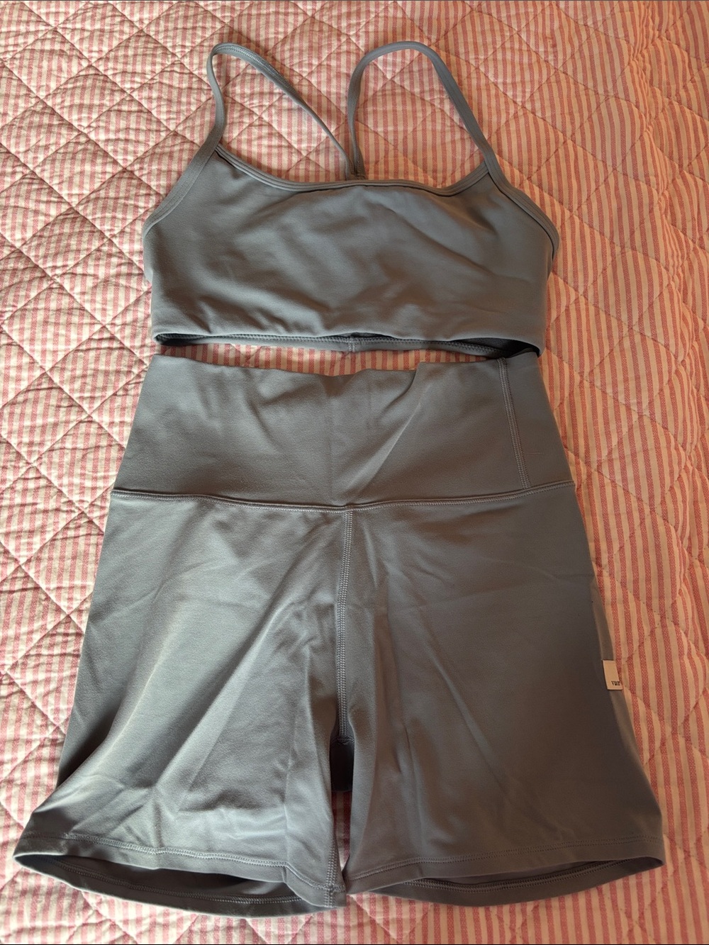 Vuori Slate Grey Sports Bra and High-Waist Shorts Set